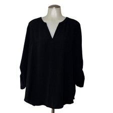 Maurices Blouse Women XL Black Roll Tab Sleeve V-Neck Relaxed Fit NEW- orig tag picture
