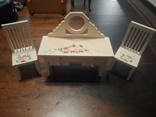 Vintage Tole Roses Wooden Dollhouse Furniture Lot Of 3 Handcrafted Hand-painted picture