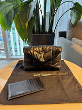 Saint Laurent LouLou Puffer Black Quilted Chevron Clutch Silver Hdw-Full set picture
