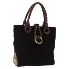 BURBERRY Hand Bag Suede Dark Brown Gold Auth ep16404 picture