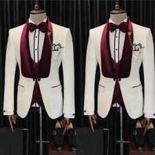 Men's Suits Shawl Lapel 3 Piece Wedding Groom Contrast Color Gentleman Evening picture