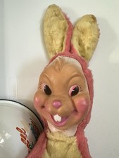 Vintage 1950’s Rare Rubber Faced Pink Bunny 16” Tall Adorable picture