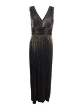 Jessica Howard Women's Pleated Metallic Slit Gown (10, Black/Gold) picture