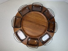 Vintage Digsmed Denmark Teak Lazy Susan Snack Serving Tray Set 011 w/ 8 Bowls picture