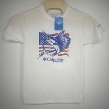 NWT Columbia PFG Men's Sailfish American Flag White Graphic T-Shirt Size Small picture