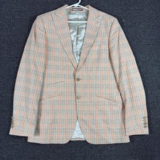Connaisseur Paris Senor Blazer Men's 48S Orange Grey Plaid Wool Linen Sport Coat picture