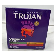 Trojan Variety Pack Lubricated Latex Condoms 40 Count Ultra Thin Ribbed Ecstasy picture