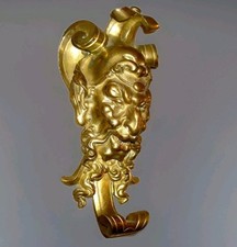 Antique French Solid Gilded Bronze/ Brass Bacchus / Green Man/ Devil Wall Hook picture