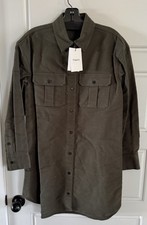 Theory Military Hunter Green Twill Oversized Mini Shirtdress Sz S NWT $395 picture