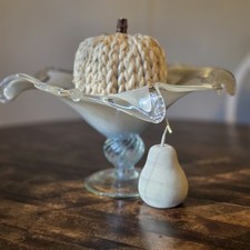 Vintage Murano Art Glass Splash Bowl White Cristal Centerpiece Footed 14