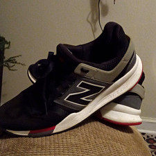 New Balance Men's Low Top Lace-Up Athletic Sneakers Black Gray White Red picture
