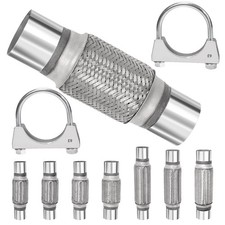 3PCS 2.5'' Exhaust Flex Pipe Kit w/U-Clamp Stainless Steel Double Braid  picture