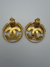 Authentic Vintage CHANEL CC Logos Dangle Earrings Clip-On 94P Gold-tone Rare picture