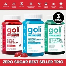 3 Bottles Goli Zero Sugar Best Seller Trio Set Gummies, 60 Counts Per Bottle picture