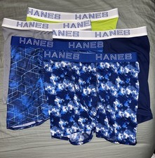 NWOT Hanes X-Temp Boxer Briefs Boys XXL 5 Pack Green/Gray/Blue Design Polyester picture