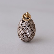 Vintage Soviet Era c.1990 Fully Pavé Enamel Egg Pendant 18k 750 Gold 960 Silver picture