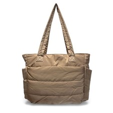 BAGSMART Puffy Tote Bag Taupe Quilted Travel Gym Work Laptop Shoulder Bag puffer picture