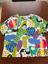 Zara Multicolor Illustrated Faces Short Sleeve Tee 100% Cotton Art to Wear picture