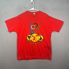 Vintage 1988 Adidas USA Olympic Graphic T-Shirt Red XL Cotton Blend USA Made picture