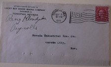 US Stamp Cover Nevada Lucky Boy Divide Mining Co. Tonopah, Nevada 1922 picture