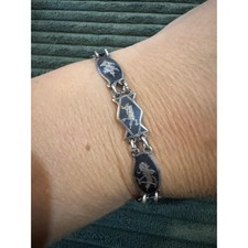Vintage SIAM Sterling Silver Niello Dancer Bracelet Thailand Siam picture