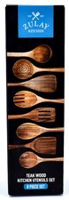 Zulay Kitchen Teak Wood Kitchen Utensils Set,8 Piece Set,Hanging Holes,NIB picture