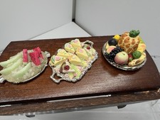 Vintage Dollhouse 1:12 Artisan Level Detailed Food Miniatures 3 pc Metal Trays picture