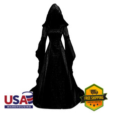 Women Gothic Witch Dress Halloween Costume Velvet Silk Renaissance Vampire Dress picture