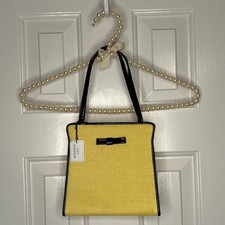 Lulu Guinness Yellow Canvas Tote Bag with Black Patent Bow – NWT $168 picture