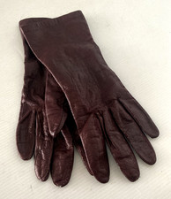 Vintage Woman's  Oxblood Brown Soft Leather Gloves - Silk Lined - Med to Large picture
