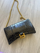 Balenciaga Black Animal Print Shoulder Bag Gold Chain Strap BB Logo Dust Bag picture