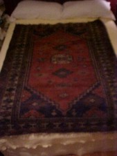 Vintage ORIENTAL HAND KNOTTED RUG, RED AND BLUE PATTERN, 61