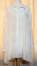 VIVIENNE TAM white vintage shirt top sheer shirred POET BLOUSE ruched BOHO picture