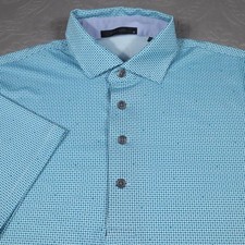 Greyson Polo Shirt Mens M Blue Check Golf Performance Stretch Tech Geometric picture