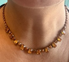 Vintage Signed WEISS Amber Topaz Rhinestone Collet Riviere Choker Necklace 1950s picture