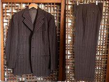 Vtg 1930s 1940s Suit 38 Jacket 29.5x28.5 Pants Pinstripe Suspender Buttons Cuffs picture