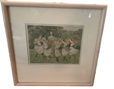 British Artist Edith Harwood Lithograph Kids Dancing 1900s England 14'5