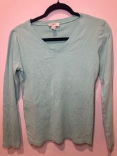 100% Cotton Ann Taylor Loft Mint Green V-Neck Long Sleeve Cotton T-Shirt Size M picture