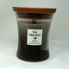 WoodWick Trilogy  Warm Woods 9.5 oz Jar Candle  Crackling Fireside/Redwood picture