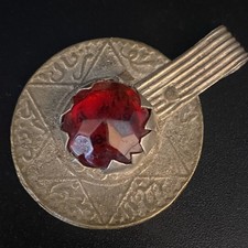 1376 Morocco silver 5 Francs .900 lot 3372 Pendant Red Agate stone Authentic picture