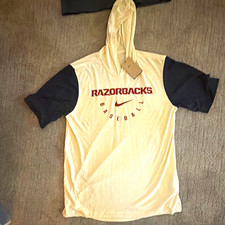 Nike Arkansas Razorbacks Baseball Hooded Short Sleeve Shirt White/Black/Red L picture