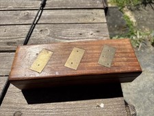 Vintage Wooden Domino Set Storage Box Wood with Brass Inlay Handcrafted 27 Piece picture