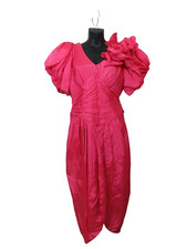 VTG 1980s Susan Roselli for Vijack Prom Dress Pink Puff Sleeve Rosette Sz Small picture