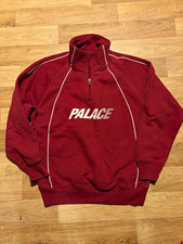 Palace Men’s Red Fleece 1/4 Zip Logo Mock Neck Pullover Sweatshirt M picture