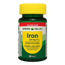 Spring Valley Iron 65 mg Dietary Supplement – 200 Tablets – Mineral Support picture
