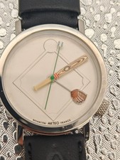 AKTEO Baseball J-C Mareschal Design Quartz Watch Made in France Black Leather picture