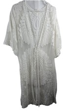 Bohemian Sheer Cream Floral Lace Kimono Duster Cardigan Large picture