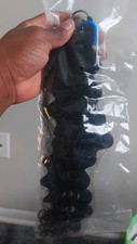 100% Human Hair Clip-In Hair Extension 18in Deep Wave Wavy Black, 50g picture