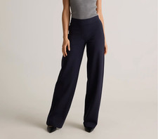 NWT Quince Ultra-Stretch Ponte Wide Leg Pants Navy Blue Women's Small Long picture