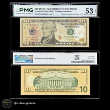 FR 2045-K 2017A $10 Ten Dollar Bill Binary Radar Rotator 10000001 PMG 53EPQ picture